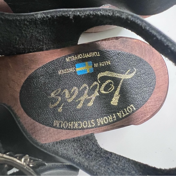 Lotta From Stockholm Black Leather Closed Toe Heel Clog Ankle Strap Dark Wood 37 - Picture 2 of 8